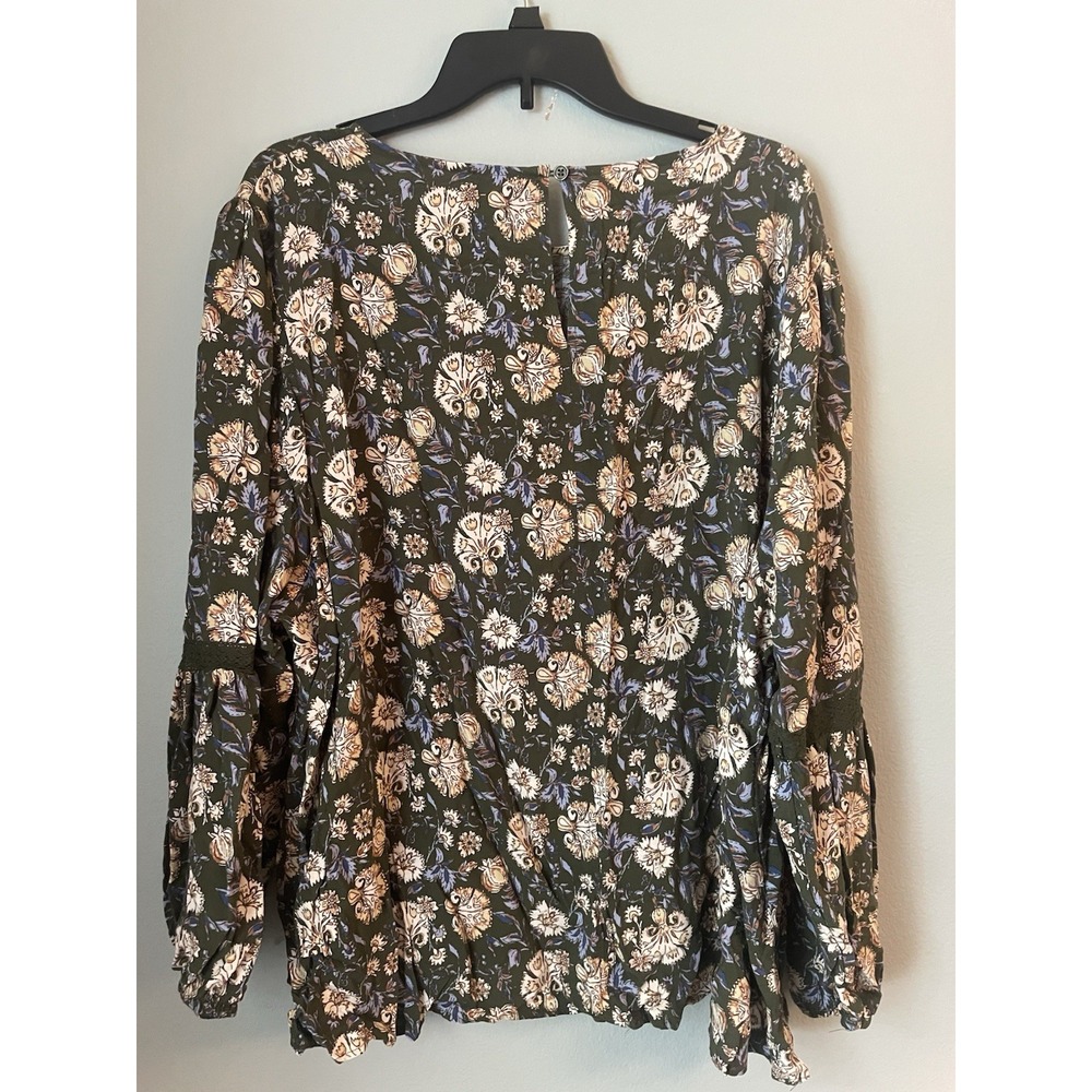 Oak‎ & Trellis Green Floral Boho Crochet Accent Long Sleeve Top Blouse 4XL - Picture 3 of 3